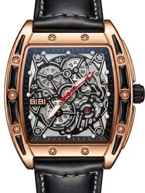 BiBi-B1023 Rose Gold Case, Black Leather Strap